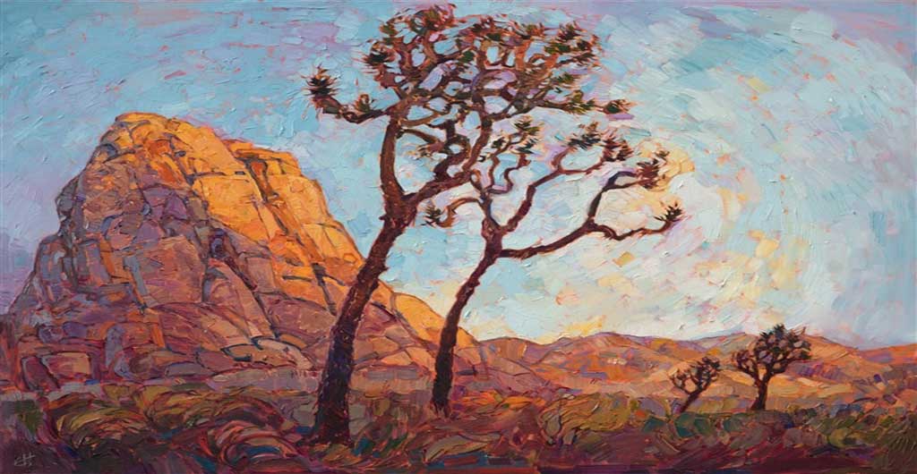 ART TODAY 030518 A pair of Joshuas dancing against a California desert landscape by Erin Hanson