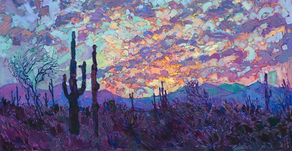 Art Today: 06.18.17 Erin Hanson brightens our Walls kicking off the week with “Saguaro at Dusk”