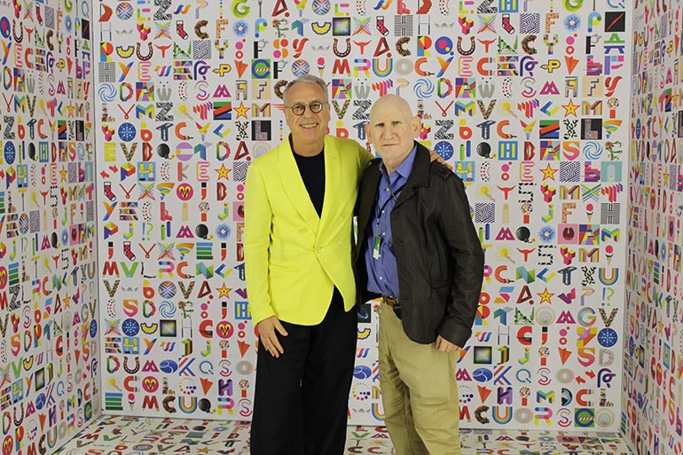 Peter Frank and artist Marini in the ALPHACUBE at LA Art Show 2020